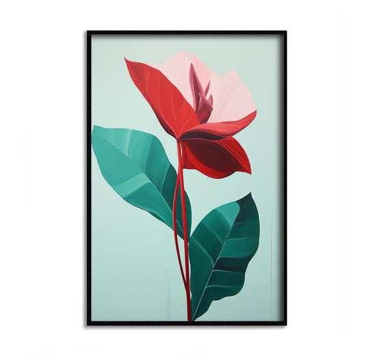 Red Flower On Green. Framed Poster. Code 7344_942