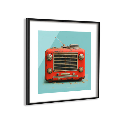 Retro Red Radio. Framed Poster. Print with White Borders. Code 0583_772