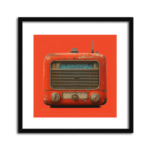 Vintage Red Radio. Framed Poster. Print with White Borders. Code 5688_500